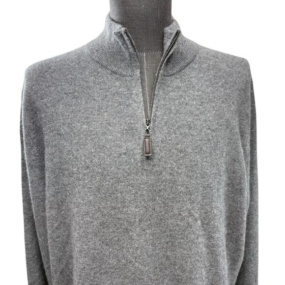 Daniel Hechter Paris 100% Cashmere Sweater Mens XXL Mock Neck 1/4 Zip Gray NWT - Picture 2 of 10